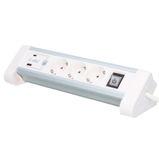 Base múltiple sobremesa 3T + 1 USB A + 1 USB Tipo C + Int (3x1.5mm) 1,4M Blanco REF: 100000007