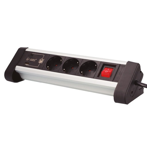 Base múltiple sobremesa 3T + 1 USB A + 1 USB Tipo C + Int (3x1.5mm) 1,4M Negro REF: 100000008